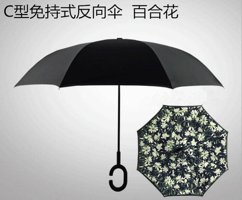 Windproof Reverse Folding Double Layer Inverted Umbrella Self Stand umbrella rain/sun women/men high quality 2018 flowe durable