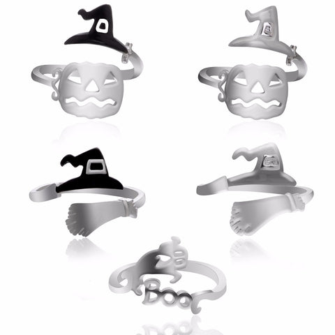 Cute Halloween Decoracion Jewelry Women Rings Witch Hats Broom Mop Pumpkin Lamp Alloy Finger Rings Hollow Out Men's R2139 - THE PLACE TO BE !!