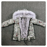 Girls Boys Real Fur Parka Graffiti Winter Warm Jacket Children Clothes Natural Raccoon Fur Hood Coat Real Rabbit Fur liner TZ373 - THE PLACE TO BE !!