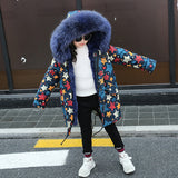 Girls Boys Real Fur Parka Graffiti Winter Warm Jacket Children Clothes Natural Raccoon Fur Hood Coat Real Rabbit Fur liner TZ373 - THE PLACE TO BE !!