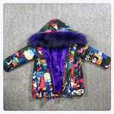 Girls Boys Real Fur Parka Graffiti Winter Warm Jacket Children Clothes Natural Raccoon Fur Hood Coat Real Rabbit Fur liner TZ373 - THE PLACE TO BE !!