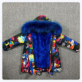 Girls Boys Real Fur Parka Graffiti Winter Warm Jacket Children Clothes Natural Raccoon Fur Hood Coat Real Rabbit Fur liner TZ373 - THE PLACE TO BE !!