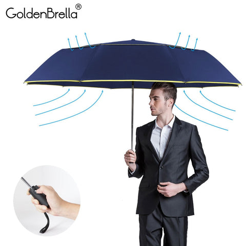 120CM Fully-Automatic Double Big Umbrella Rain Women 3Folding Wind Resistant Large Umbrella Men Travel Business Car Umbrellas