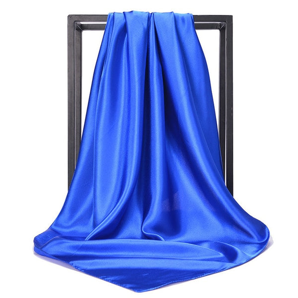 O CHUANG Black Women Square Silk Scarf Wraps Autumn Winter Sjaal Luxury Large Satin Scarves Muslim Head Scarf 90*90cm