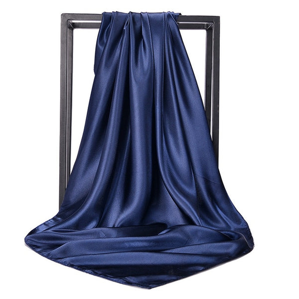 O CHUANG Black Women Square Silk Scarf Wraps Autumn Winter Sjaal Luxury Large Satin Scarves Muslim Head Scarf 90*90cm