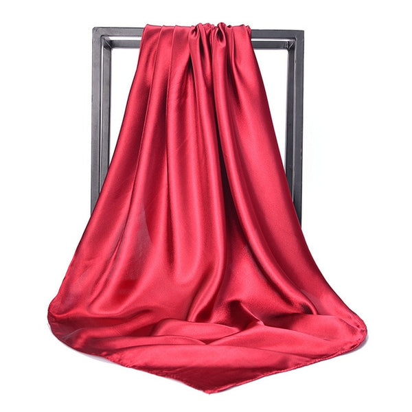 O CHUANG Black Women Square Silk Scarf Wraps Autumn Winter Sjaal Luxury Large Satin Scarves Muslim Head Scarf 90*90cm