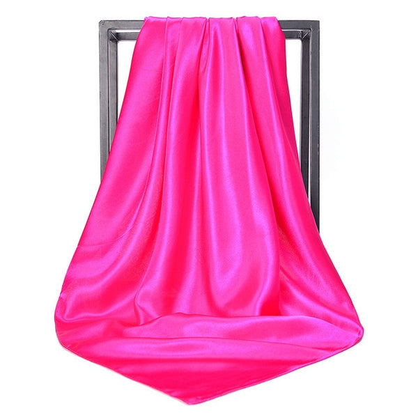 O CHUANG Black Women Square Silk Scarf Wraps Autumn Winter Sjaal Luxury Large Satin Scarves Muslim Head Scarf 90*90cm