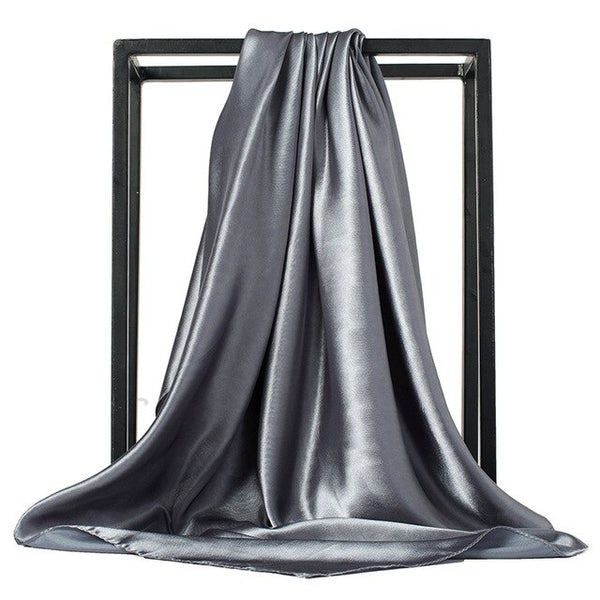 O CHUANG Black Women Square Silk Scarf Wraps Autumn Winter Sjaal Luxury Large Satin Scarves Muslim Head Scarf 90*90cm