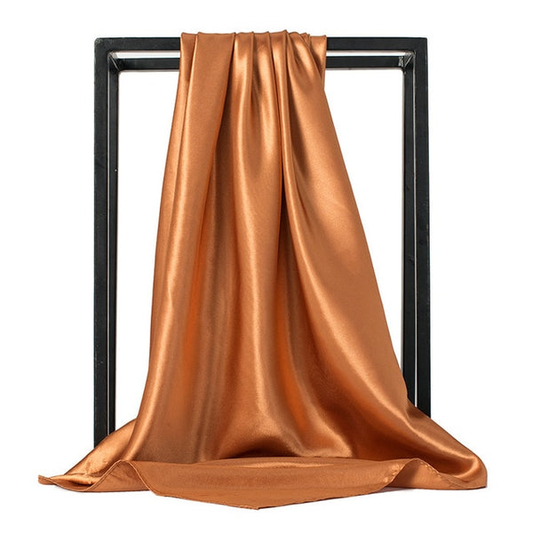 O CHUANG Black Women Square Silk Scarf Wraps Autumn Winter Sjaal Luxury Large Satin Scarves Muslim Head Scarf 90*90cm