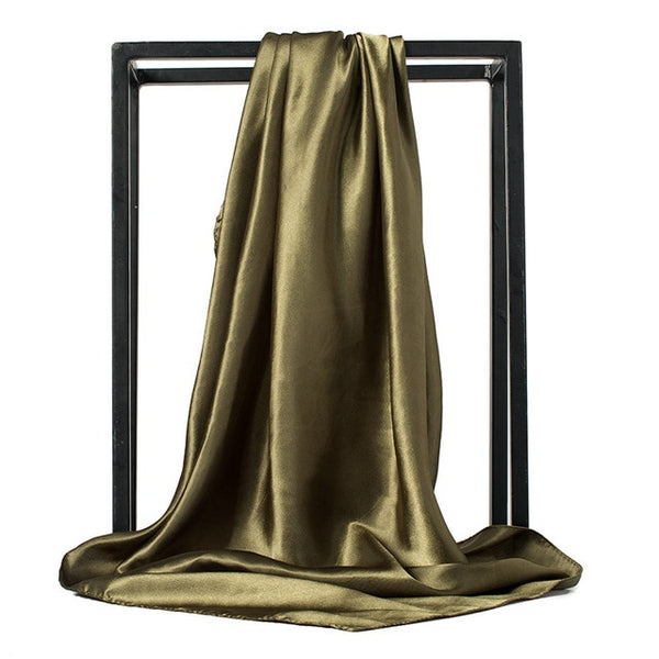O CHUANG Black Women Square Silk Scarf Wraps Autumn Winter Sjaal Luxury Large Satin Scarves Muslim Head Scarf 90*90cm