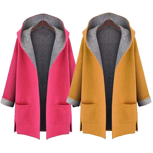 2018 Women's Plus Size 4XL-5XL Fahion  Wool  Coat Jacket Medium Long Large Size Loose Front Open Coat Coats Yellow,Pink Colors