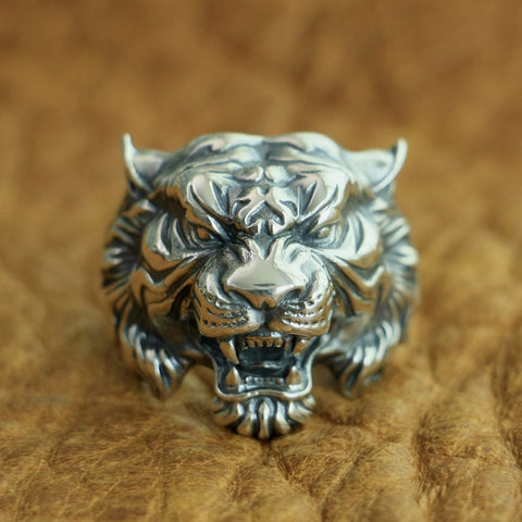 LINSION 925 Sterling Silver High Details Tiger Ring Mens Biker Punk Ring TA130 US Size 7~15 - THE PLACE TO BE !!