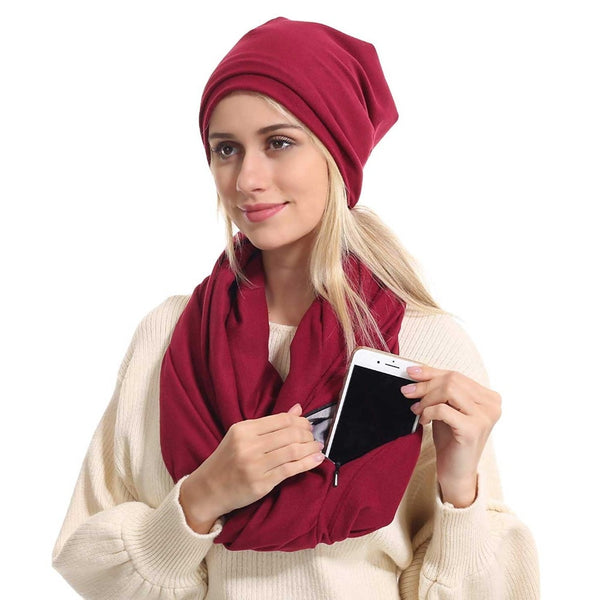Scarf with pocket Convertible Journey Women Wrap with Secret Hidden Zipper Pocket infinity Travel Scarfs Woman Man AA10129