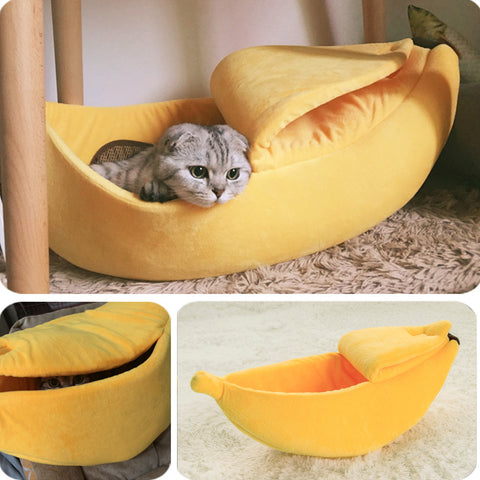 Banana Cat Bed House Cozy Cute Banana Puppy Cushion Kennel Warm Portable Pet Basket Supplies Mat Beds for Cats & Kittens - THE PLACE TO BE !!