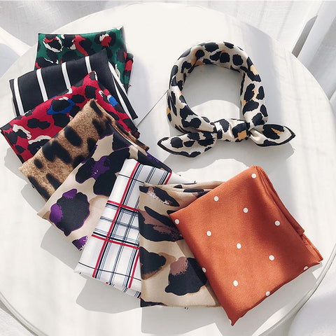 Hair Band Square Scarf Feel Silk Head-Neck Small Tie Vintage  Women Satin Elegant Leopard - THE PLACE TO BE !!
