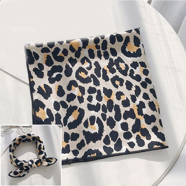 Hair Band Square Scarf Feel Silk Head-Neck Small Tie Vintage  Women Satin Elegant Leopard