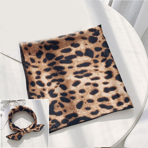 Hair Band Square Scarf Feel Silk Head-Neck Small Tie Vintage  Women Satin Elegant Leopard