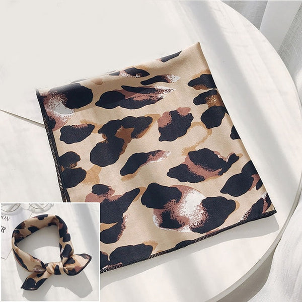 Hair Band Square Scarf Feel Silk Head-Neck Small Tie Vintage  Women Satin Elegant Leopard
