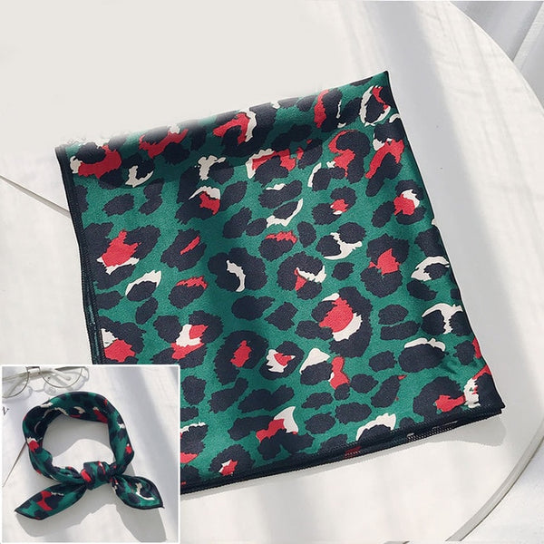 Hair Band Square Scarf Feel Silk Head-Neck Small Tie Vintage  Women Satin Elegant Leopard