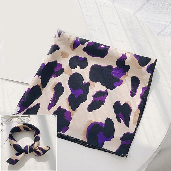 Hair Band Square Scarf Feel Silk Head-Neck Small Tie Vintage  Women Satin Elegant Leopard