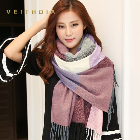 VEITHDIA Hot Autumn Winter Female Wool Scarf Women Cashmere Scarves Wide Lattices Long Shawl Wrap Blanket Warm Tippet wholesale