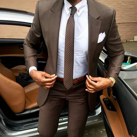 2019 Latest coat pants designs Brown men suit Slim fit elegant tuxedos Wedding business party dress Summer jacket+pants terno