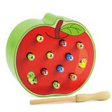 Baby Wooden Toys 3D Puzzle Early Childhood Educational Toys Catch Worm Game Color Cognitive Magnetic Strawberry Apple