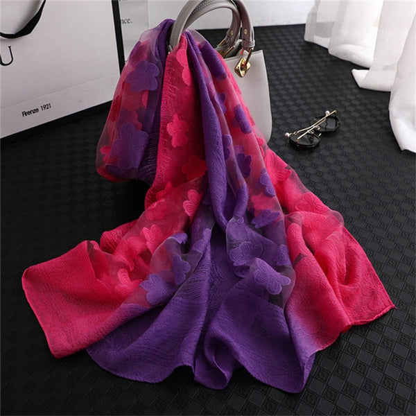 LaMaxPa 2019 New Fashion Women Cut Flowers Hollow Lace Gradient Silk Scarf Spring Shawls and Wraps Towel Femme Beach Sjaals