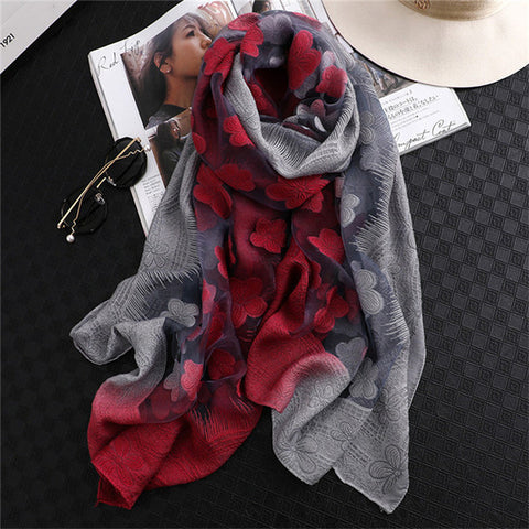 LaMaxPa 2019 New Fashion Women Cut Flowers Hollow Lace Gradient Silk Scarf Spring Shawls and Wraps Towel Femme Beach Sjaals