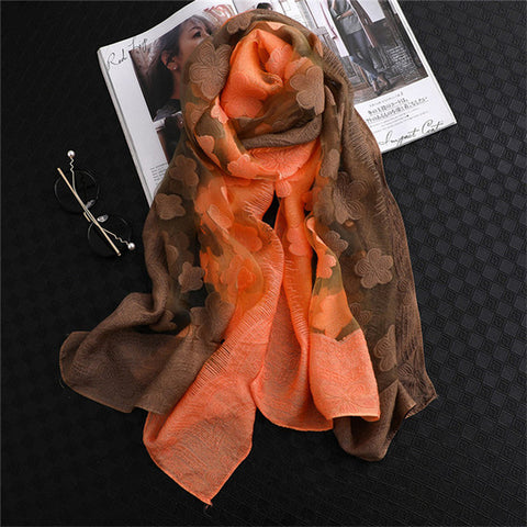 LaMaxPa 2019 New Fashion Women Cut Flowers Hollow Lace Gradient Silk Scarf Spring Shawls and Wraps Towel Femme Beach Sjaals