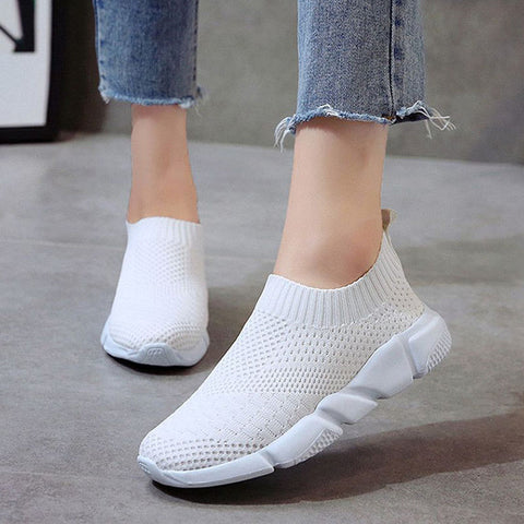Women Shoes 2019 New Flyknit Sneakers Women Breathable Slip On Flat Shoes Soft Bottom White Sneakers Casual Women Flats Krasovki - THE PLACE TO BE !!
