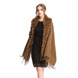 ZY87001 Fashion Womens Autumn Winter Wool With Rabbit Fur Pompon Warm Tassel Shawl Scarf Wrap 25 Colors Shipping Free - THE PLACE TO BE !!