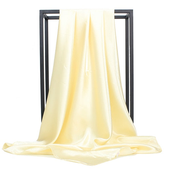 O CHUANG Black Women Square Silk Scarf Wraps Autumn Winter Sjaal Luxury Large Satin Scarves Muslim Head Scarf 90*90cm