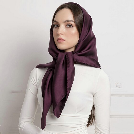O CHUANG Black Women Square Silk Scarf Wraps Autumn Winter Sjaal Luxury Large Satin Scarves Muslim Head Scarf 90*90cm