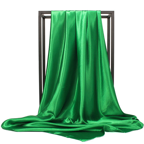 O CHUANG Black Women Square Silk Scarf Wraps Autumn Winter Sjaal Luxury Large Satin Scarves Muslim Head Scarf 90*90cm