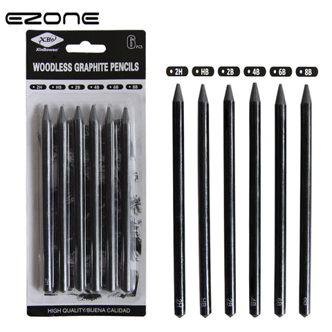 EZONE 6PCS Professional Pure Carbon Sketch Pens 2B/4B/6B/8B/2H/HB Woodless Charcoal Pencil For Sketching Drawing Tool Art Supply