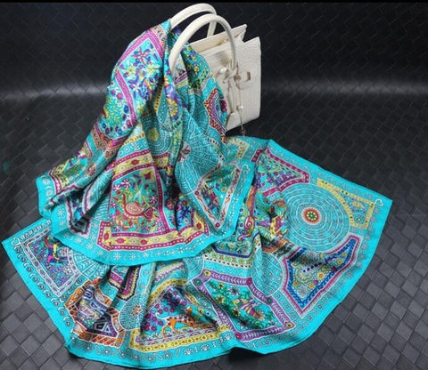 2018 new style women summer silk scarf flower print large shawl