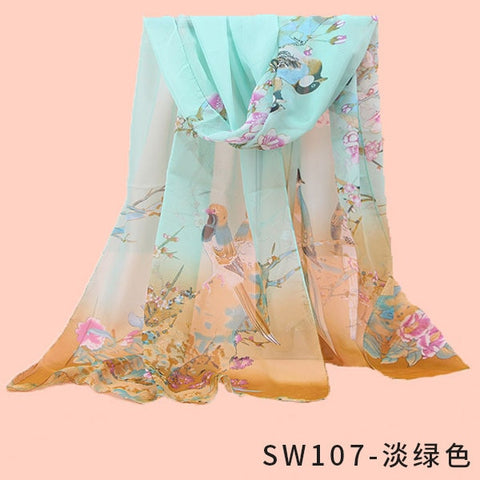 2019 New Fashion Womens Ladies Medium Long Chiffon Stole Scrawl Flower Printed Soft Scarf