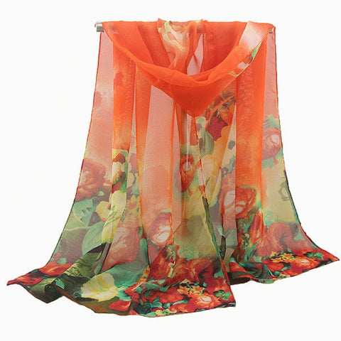 2019 New Fashion Womens Ladies Medium Long Chiffon Stole Scrawl Flower Printed Soft Scarf