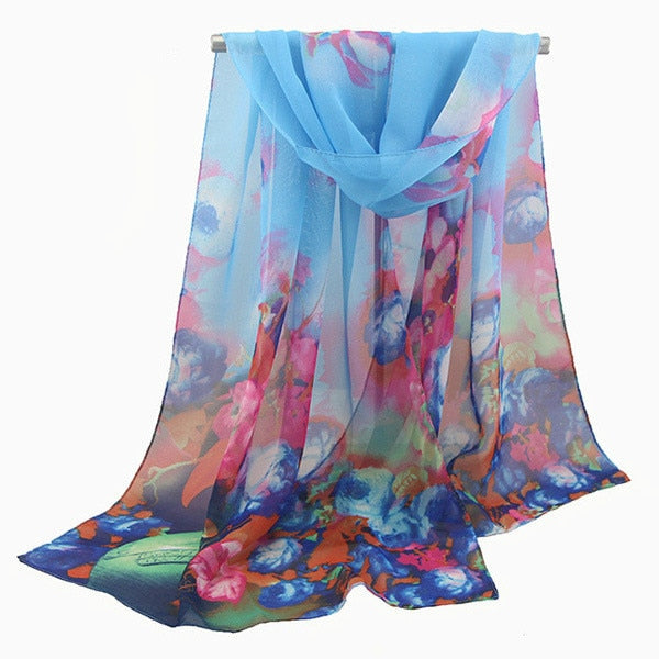 2019 New Fashion Womens Ladies Medium Long Chiffon Stole Scrawl Flower Printed Soft Scarf
