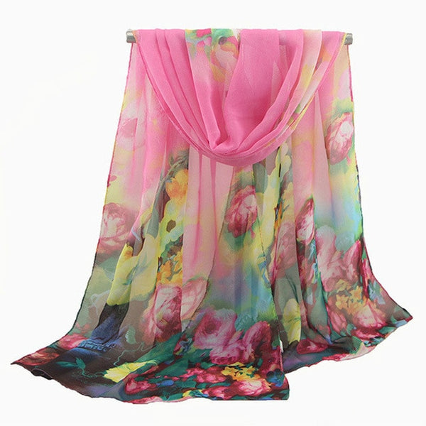 2019 New Fashion Womens Ladies Medium Long Chiffon Stole Scrawl Flower Printed Soft Scarf