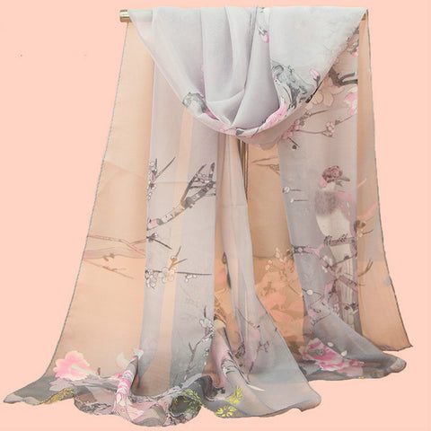 2019 New Fashion Womens Ladies Medium Long Chiffon Stole Scrawl Flower Printed Soft Scarf
