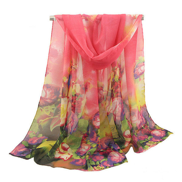 2019 New Fashion Womens Ladies Medium Long Chiffon Stole Scrawl Flower Printed Soft Scarf
