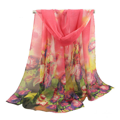 2019 New Fashion Womens Ladies Medium Long Chiffon Stole Scrawl Flower Printed Soft Scarf