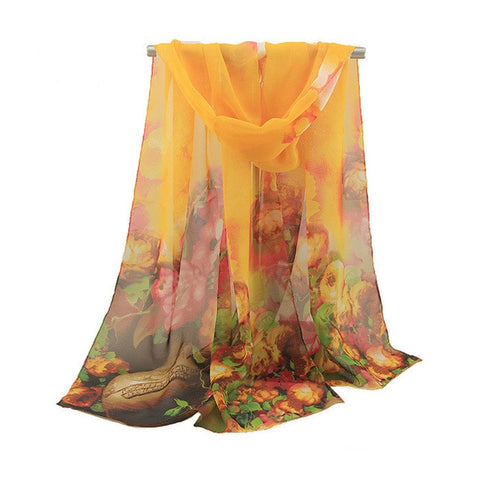 2019 New Fashion Womens Ladies Medium Long Chiffon Stole Scrawl Flower Printed Soft Scarf