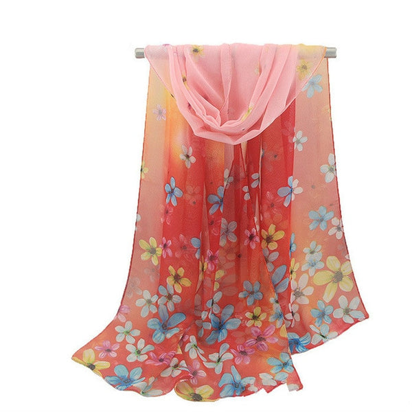 2019 New Fashion Womens Ladies Medium Long Chiffon Stole Scrawl Flower Printed Soft Scarf