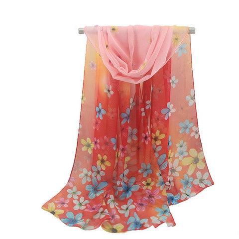 2019 New Fashion Womens Ladies Medium Long Chiffon Stole Scrawl Flower Printed Soft Scarf