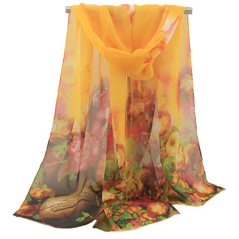 2019 New Fashion Womens Ladies Medium Long Chiffon Stole Scrawl Flower Printed Soft Scarf