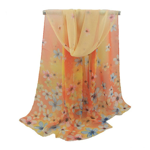 2019 New Fashion Womens Ladies Medium Long Chiffon Stole Scrawl Flower Printed Soft Scarf