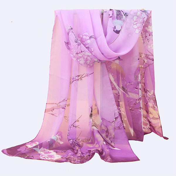 2019 New Fashion Womens Ladies Medium Long Chiffon Stole Scrawl Flower Printed Soft Scarf